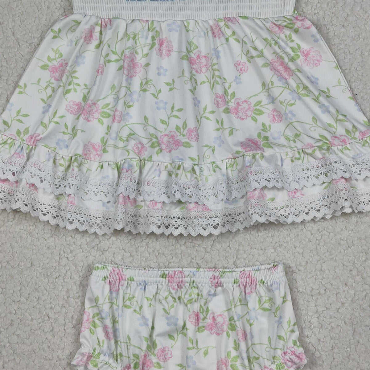 RTS NO MOQ GBO0498 Smocked Baby Girls' Tunic And Bummies Outfit Set Floral Print Cute Clothes（0-3M-3T）