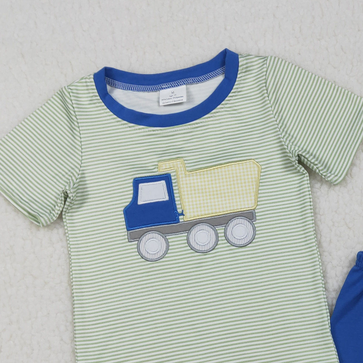 RTS NO MOQ BSSO1833 Baby Boys Embroidery Tractors Short Sleeve Stripe Top with Shorts Cute Clothes Set