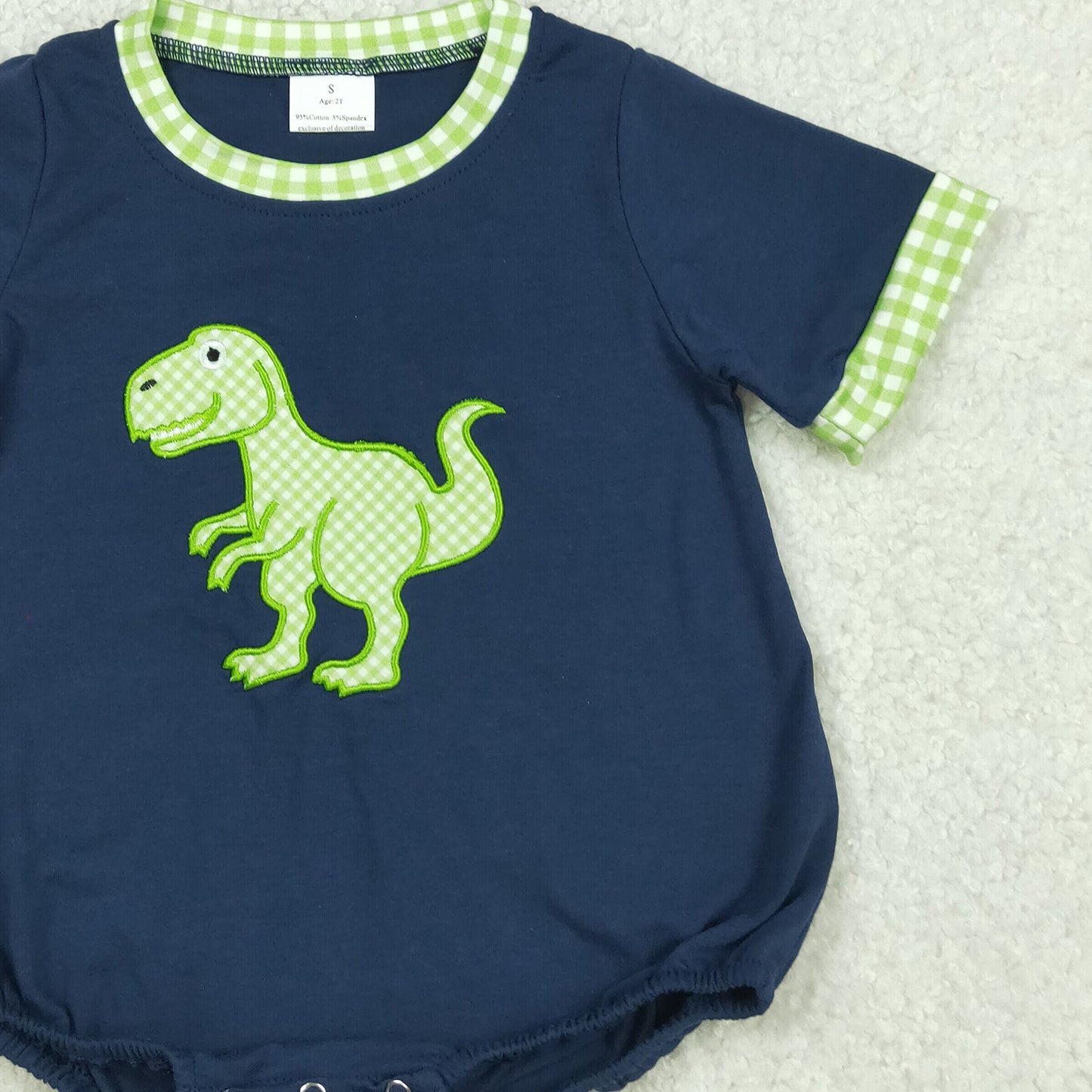 RTS NO MOQ SR4113 Baby Boys Casual Navy Dinosaur Embroidery Short Sleeve Rompers