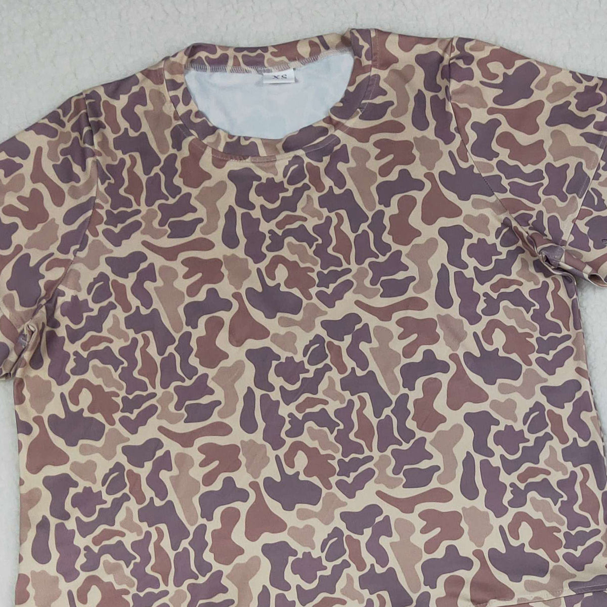RTS NO MOQ GSSO3233 Adult Women's Khaki Camouflage Top with Short Scallop Clothes Set