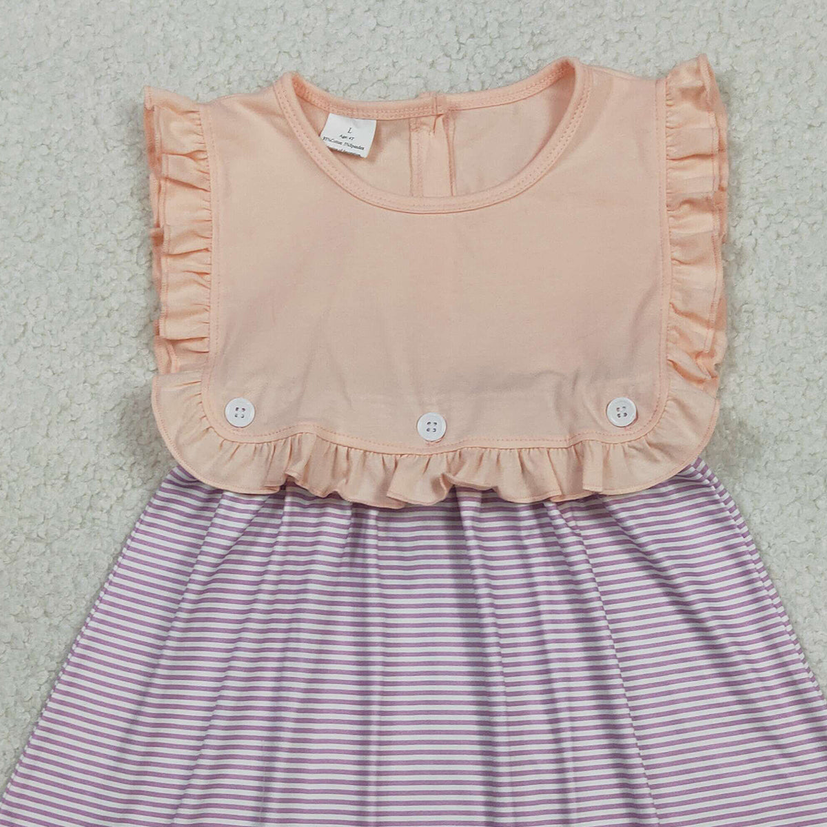 RTS NO MOQ GSD3559 Baby Girls Sleeveless Lavender Stripe Dress with Buttons Knee-Length Casual Summer Dress for Infants