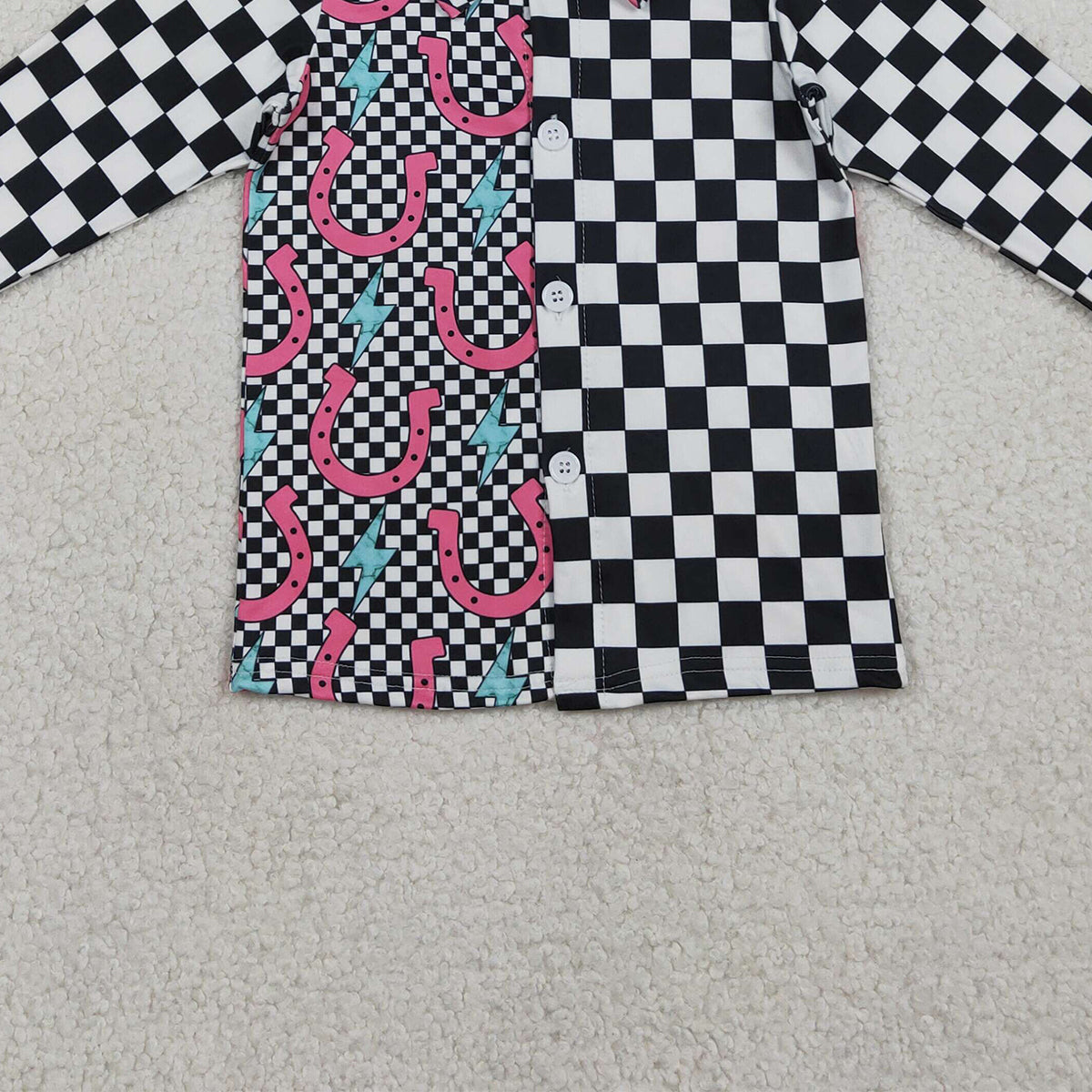 RTS NO MOQ GT1509 Baby Girls Western Button Shirts Top with Lightnings Black  Baby Outfit