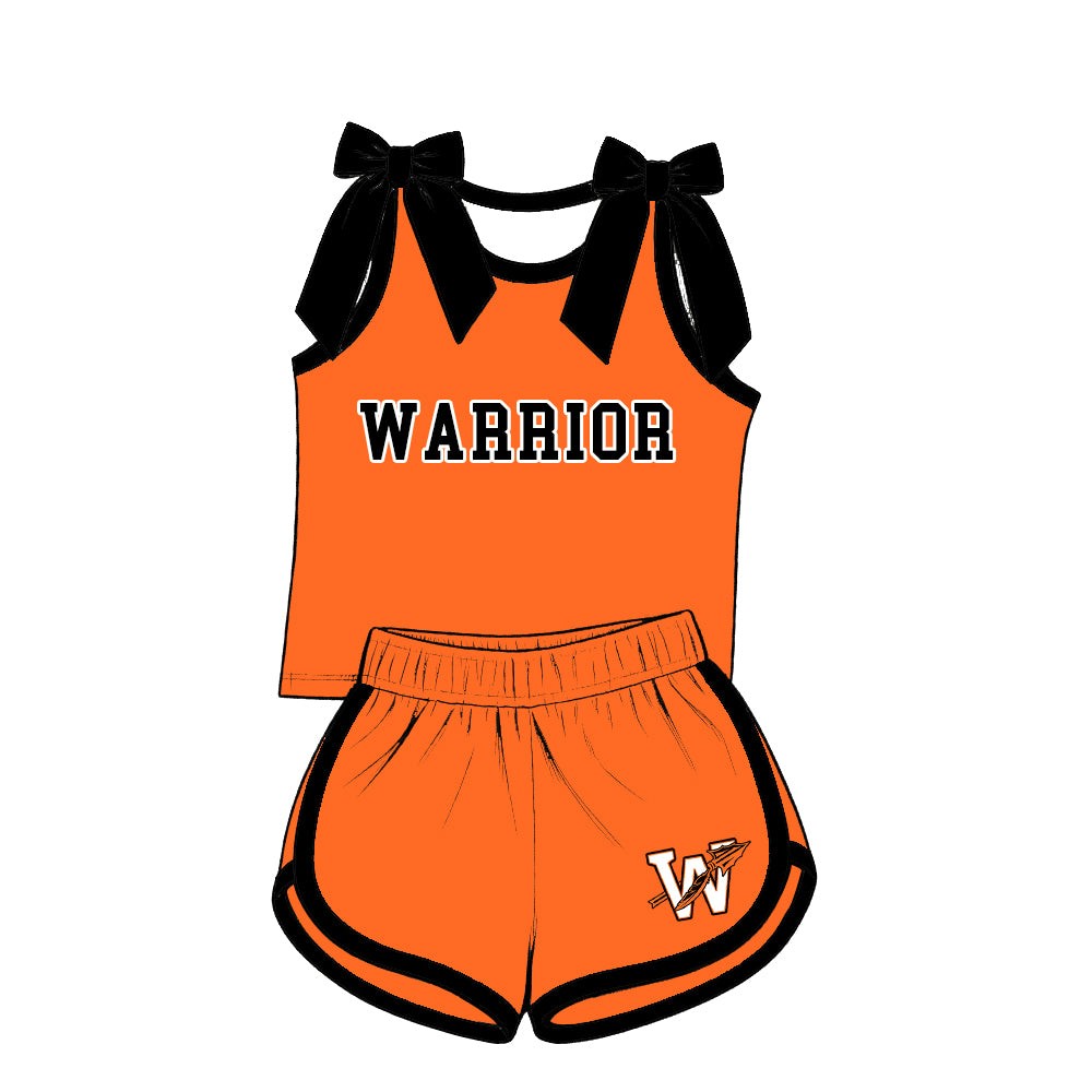 custom moq 5 mix size  XY072102 Baby Girls Bow Sleeveless Letter Printed  Top Shorts Summer Team Clothes Set