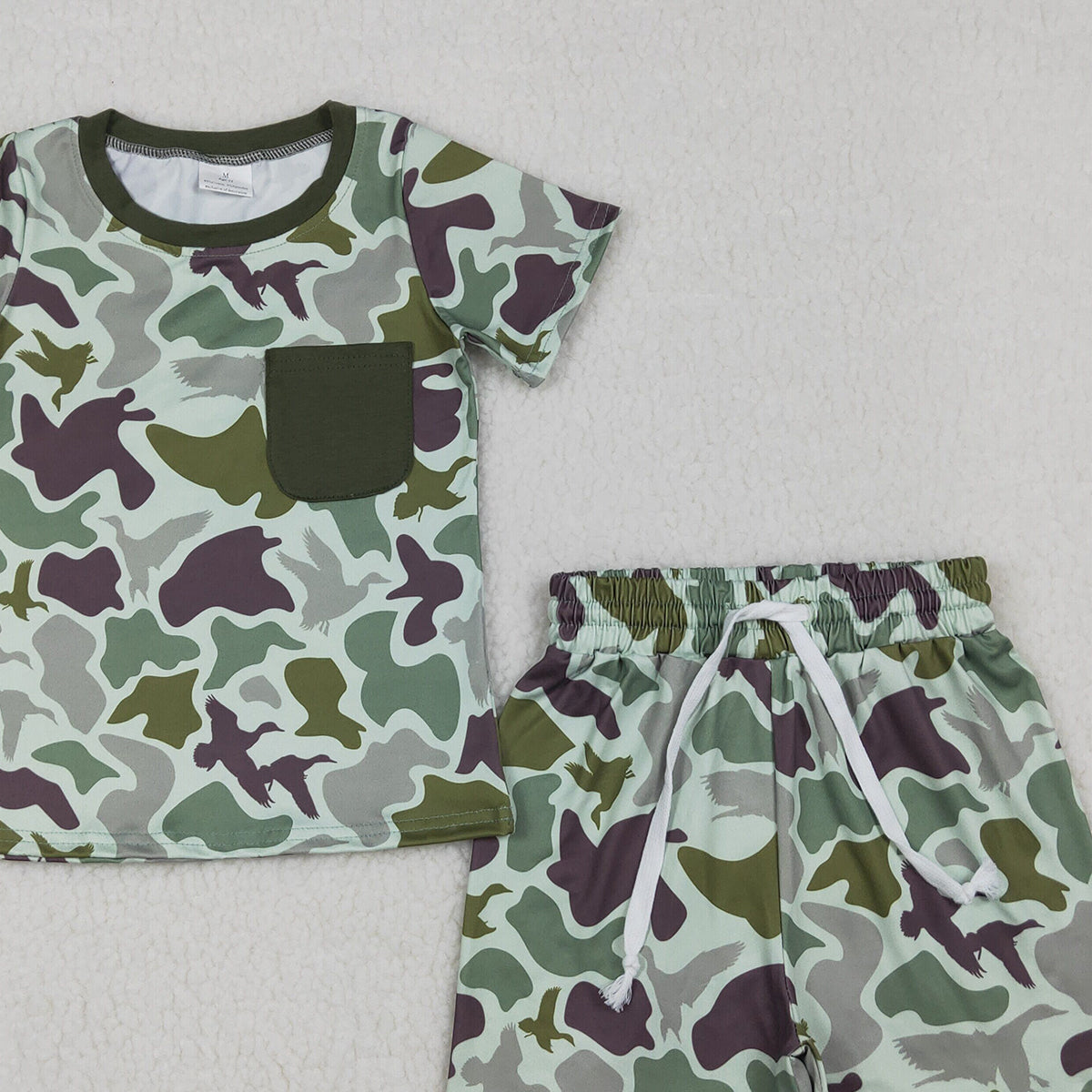 RTS NO MOQ BSSO1793 Baby Boys Southern Green Ducks Camouflage Top And Shorts Set with Pocket for Hunting Clothes Sets