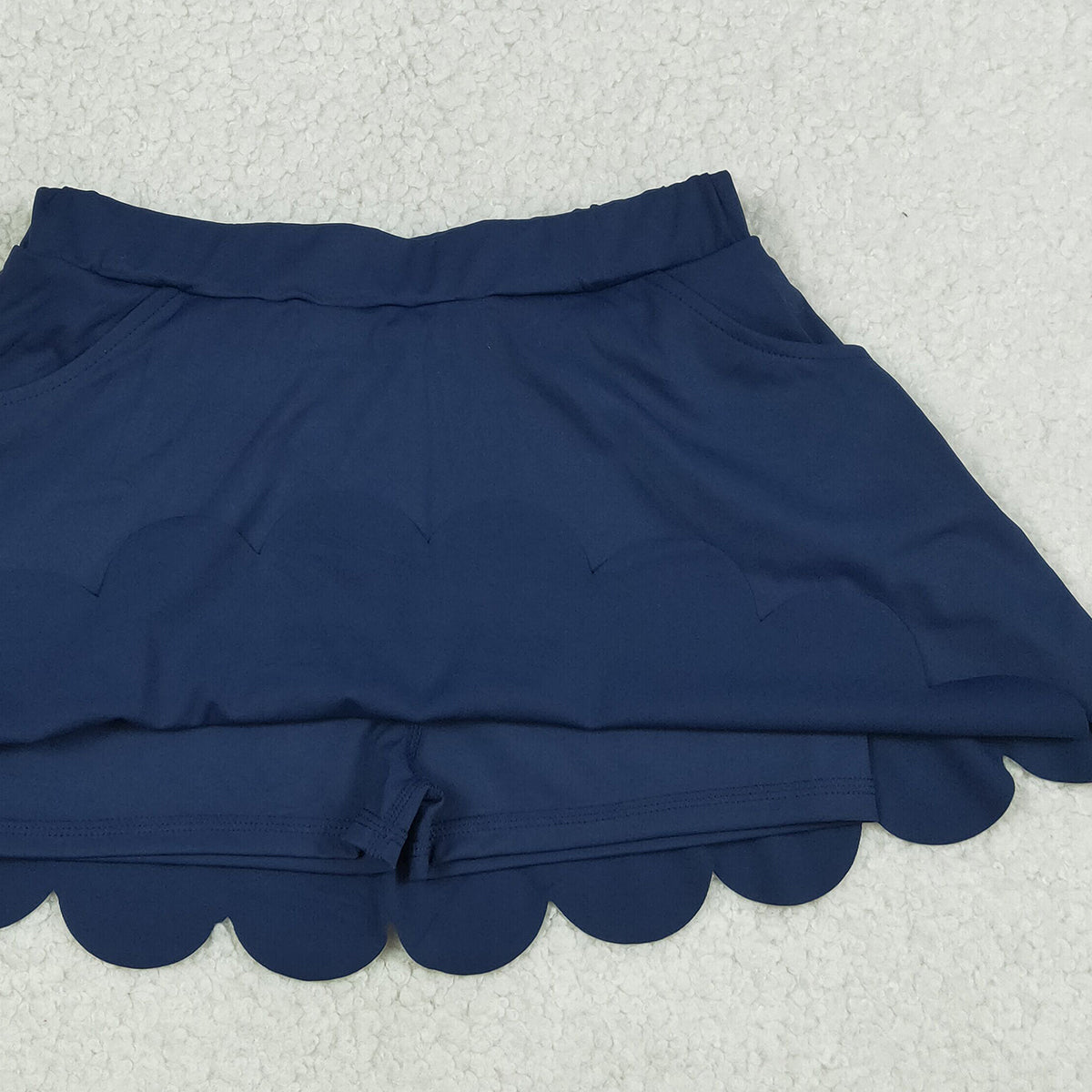 RTS NO MOQ GLK0236 Baby Girls Navy Pockets Scallop Edge Yoga Shorts Bottom Skirt