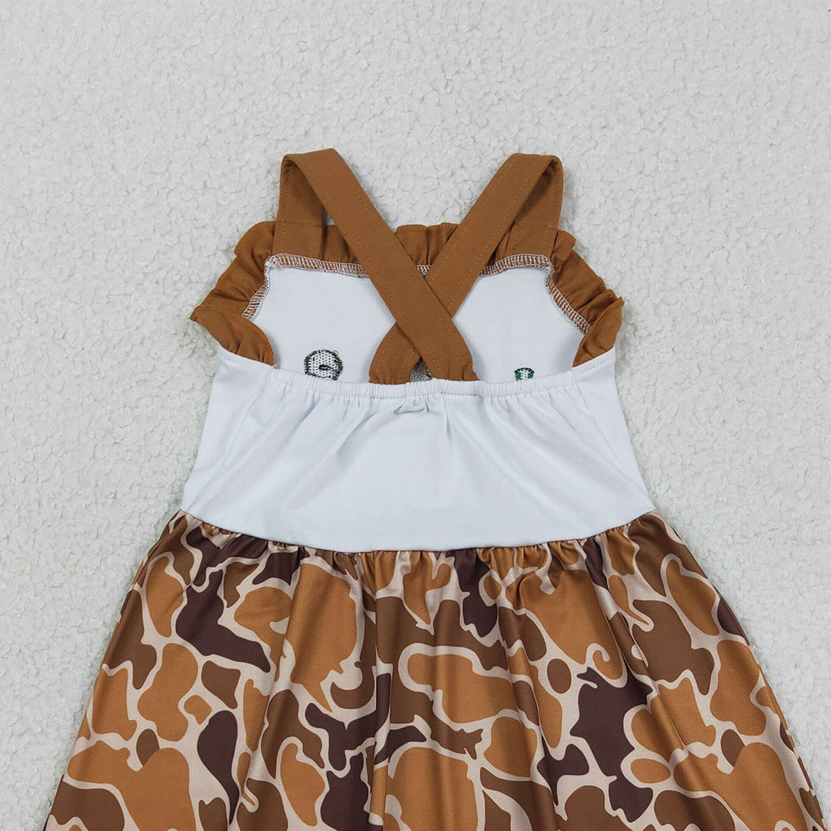 RTS NO MOQ GSD1518 Baby Girls Camo Knee-Length Dress with Strap Embroidery Duck Dogs