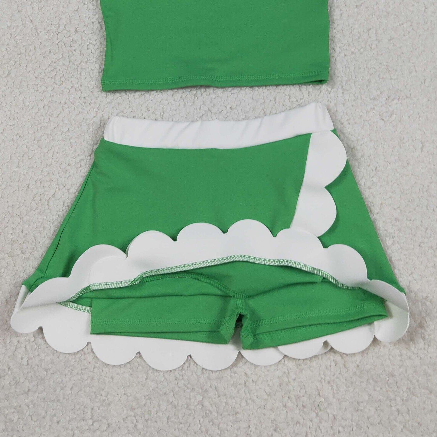 RTS NO MOQ yoga fabric cotton GSD4025 Yoga Baby Girls Cute Sleeveless Green Vest Scallop Skirt Yoga Set