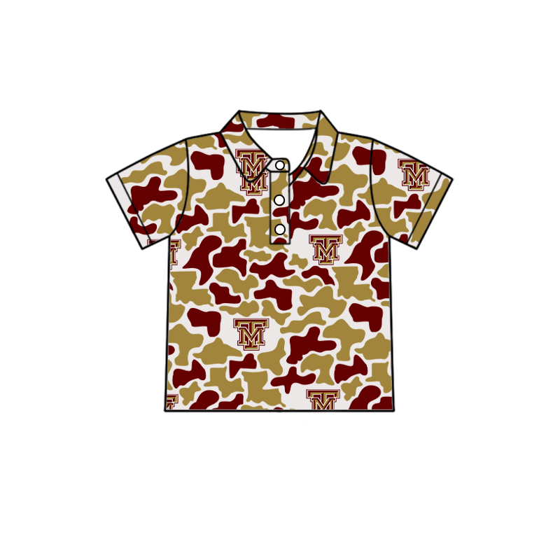 custom moq 5 mix size XY062702 Baby Boys Camouflage Print Short Sleeve Button Down Collared Polo Shirt Top