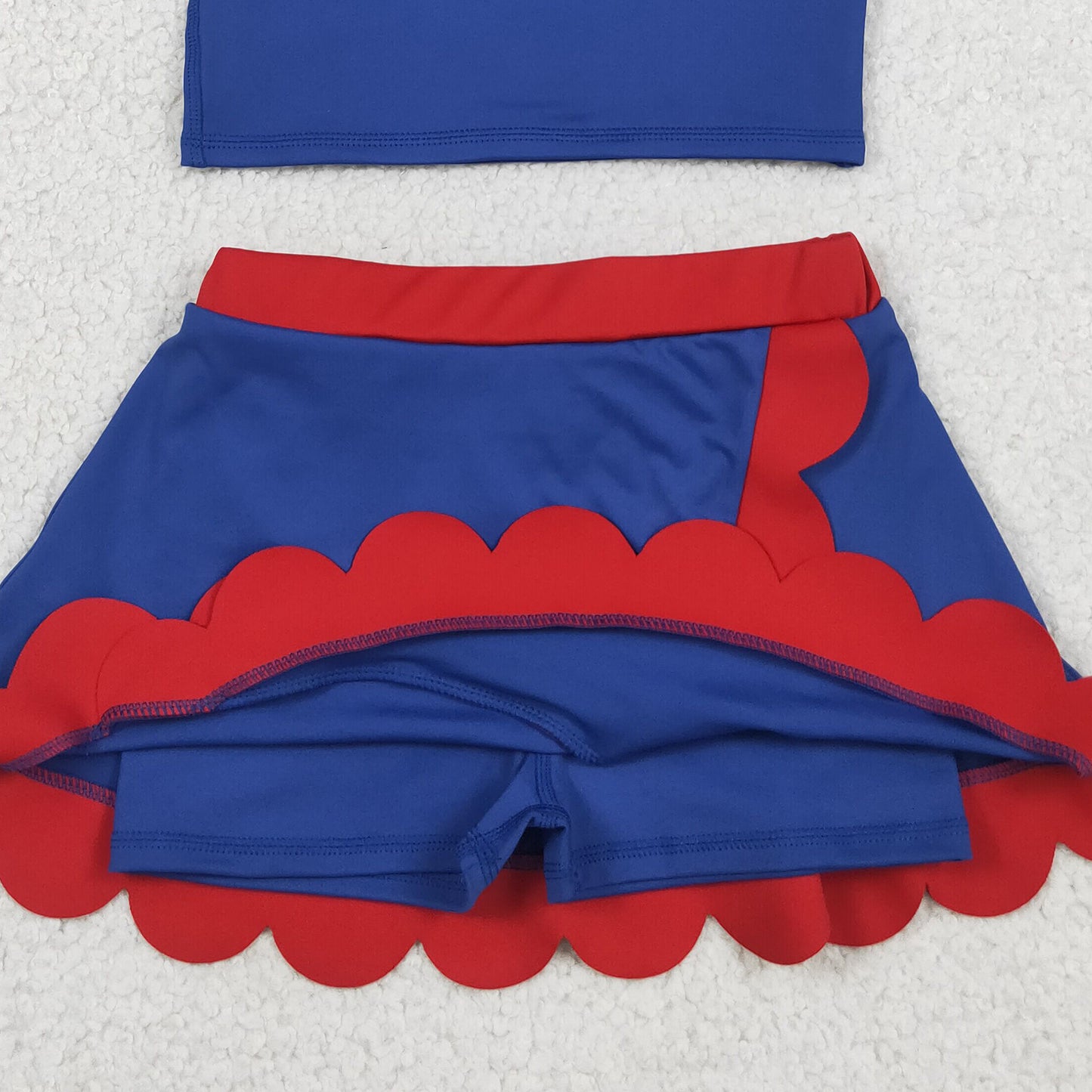RTS NO MOQ yoga fabric cotton GSD4096 Toddler Girls Fashion Red Navy Vest Scallop Skort Yoga Outfit