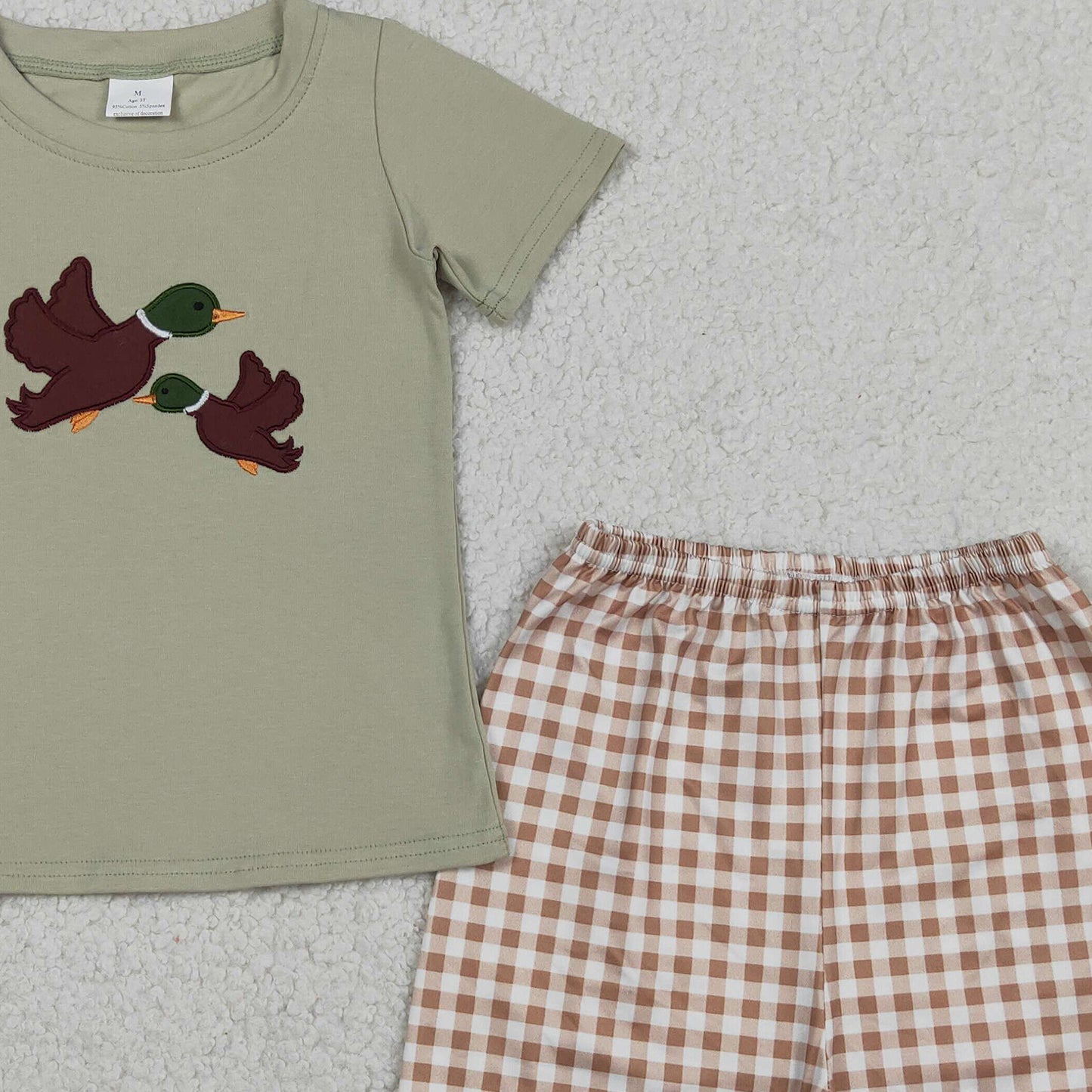 RTS NO MOQ BSSO1867 Baby Boys Cute Duck Embroidery Top Checked Casual Shorts Set
