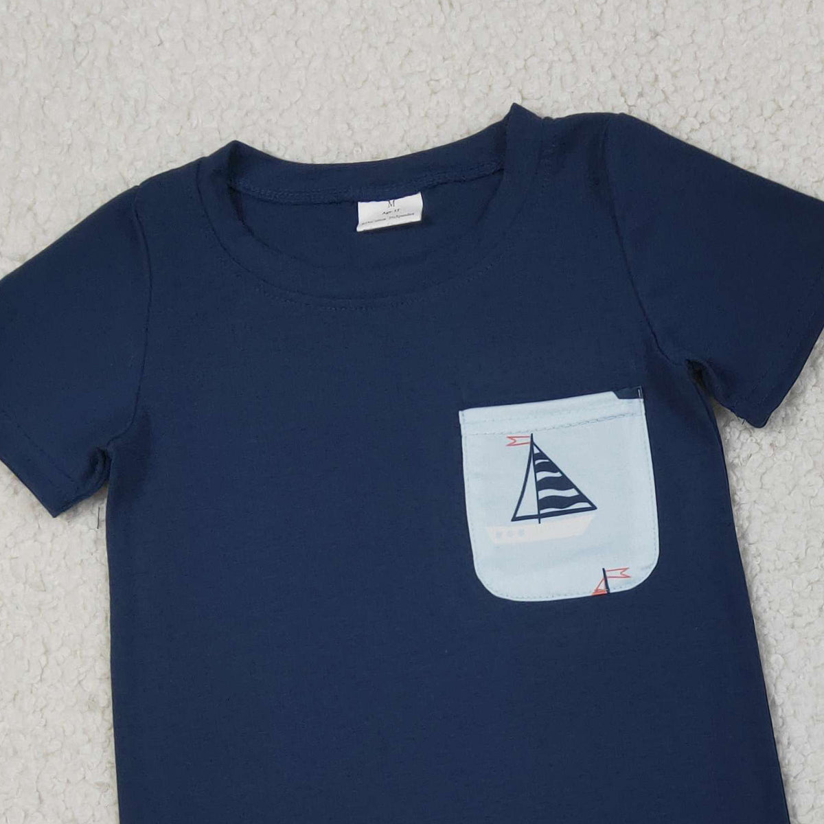 RTS NO MOQ BSSO1855 Baby Boys Navy Short Sleeve Shirt with Boats Pockets And Shorts Set Cute Outfit for Little Ones