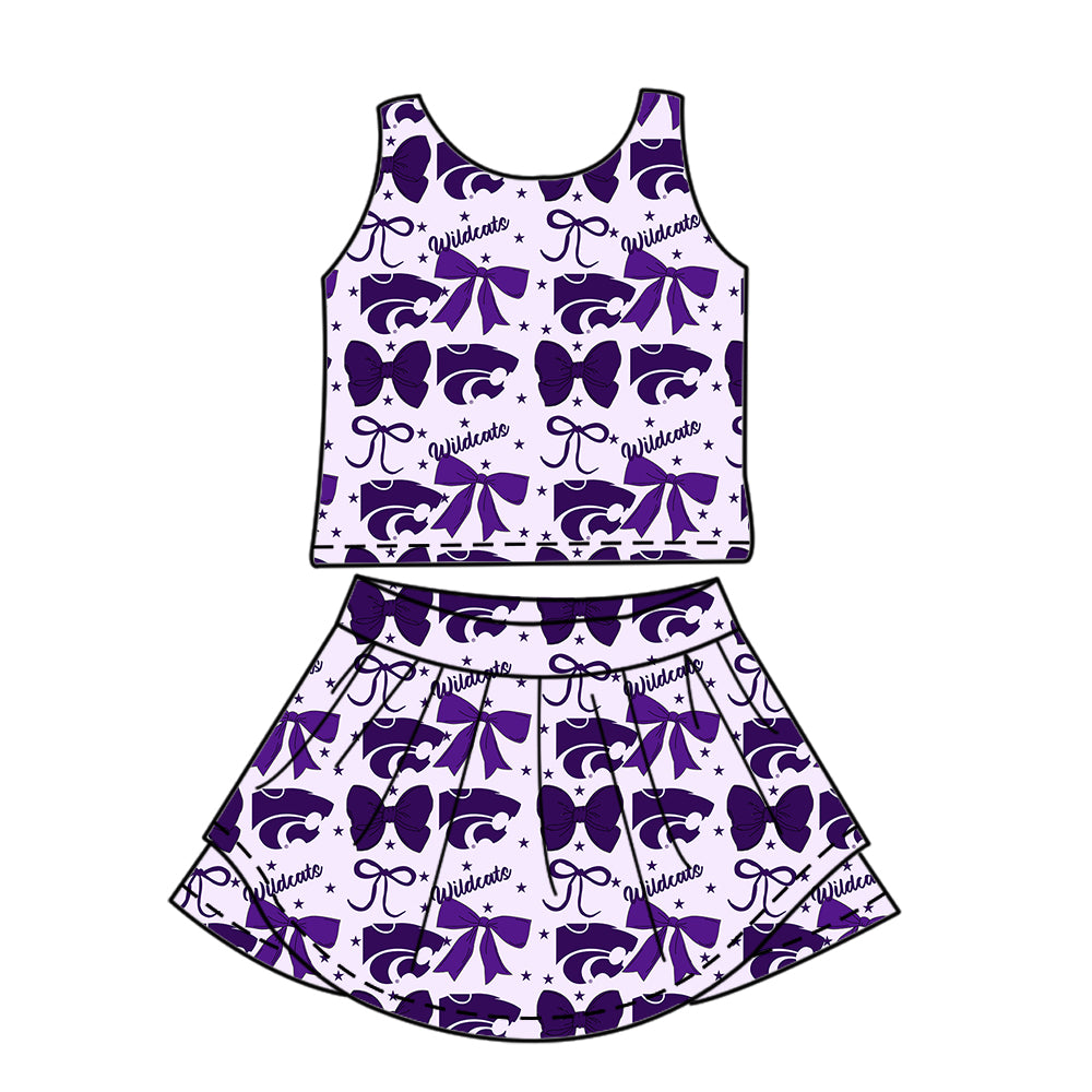 Custom moq 5 mix size milk silk summer teams baby girls clothes team bow purple sleeveless skirts sets and dress 1 and dress 2 and top-25.6.23