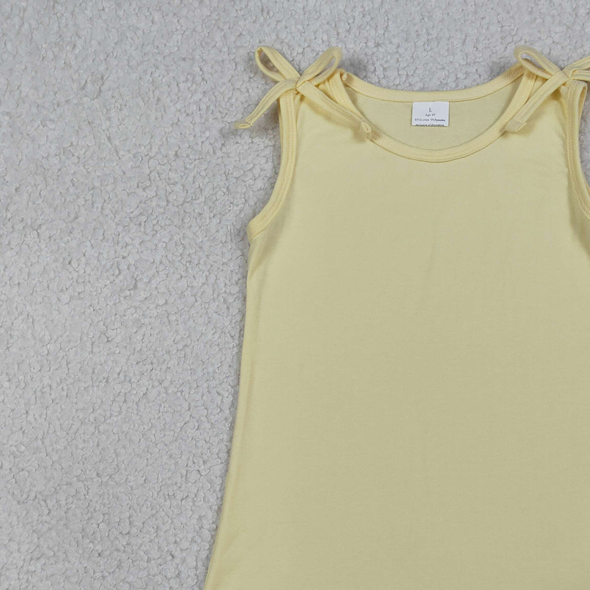 RTS NO MOQ GSD3707 Baby Girls Sleeveless Scallop Edge Light Yellow Knee-Length Dress with Bow