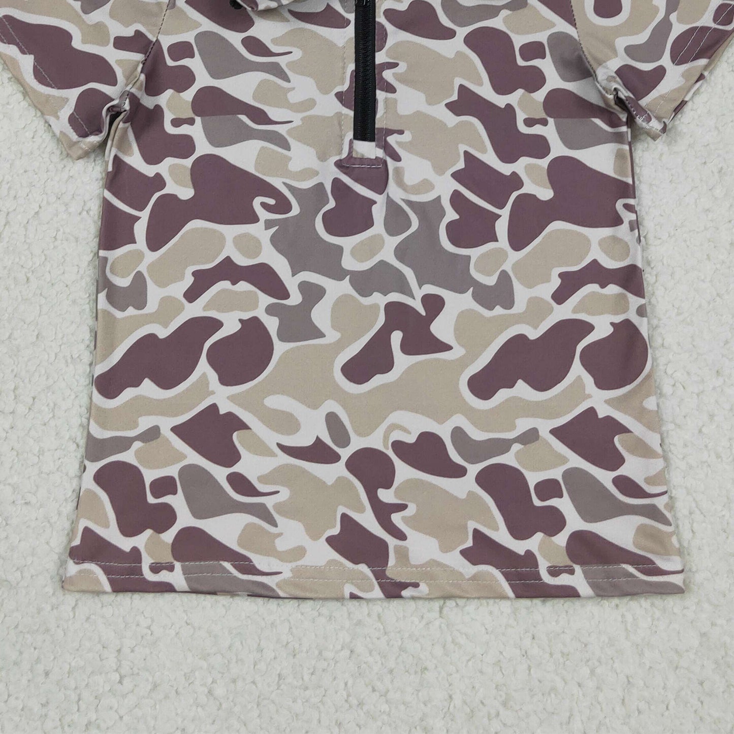 RTS NO MOQ milk silk BT1727 Grey Camo Print Baby Boys Short Sleeve Zipper Pullover Tops