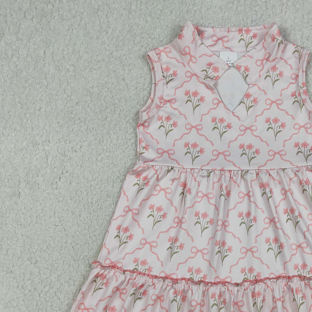 RTS NO MOQ GSD3678 Baby Girls Sleeveless Knee-Length Dress Pink Bow Flowers Checked Cute Summer Dress