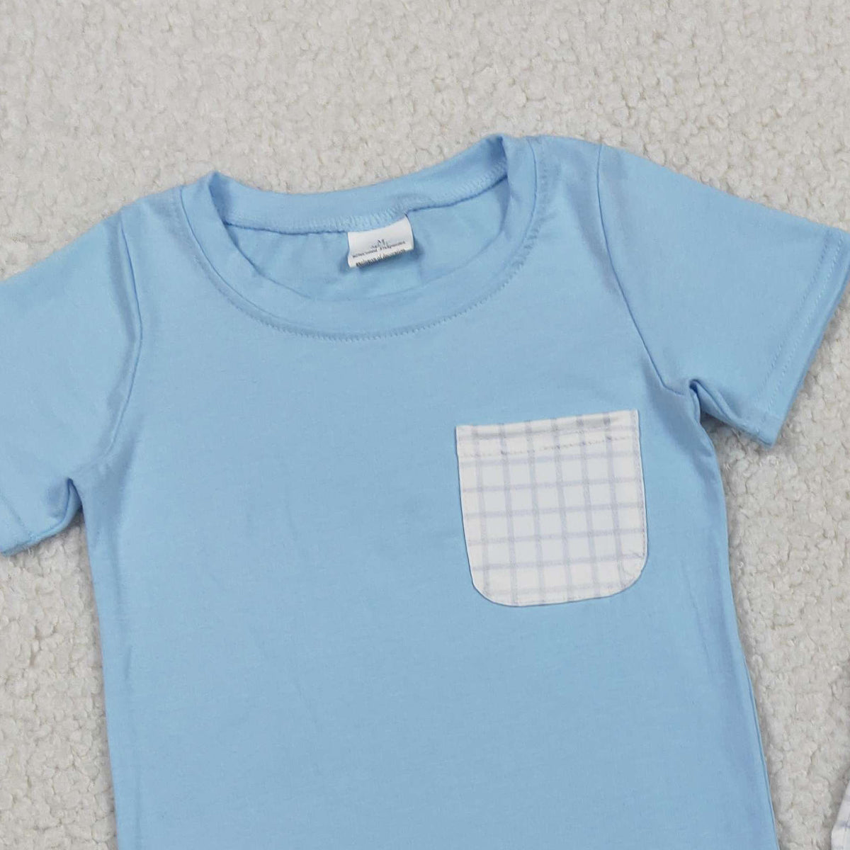 RTS NO MOQ BSSO1762 Baby Boys Blue Checked Shirt And Shorts Set Short Sleeve Top with Pockets Clothing Outfit for Infants