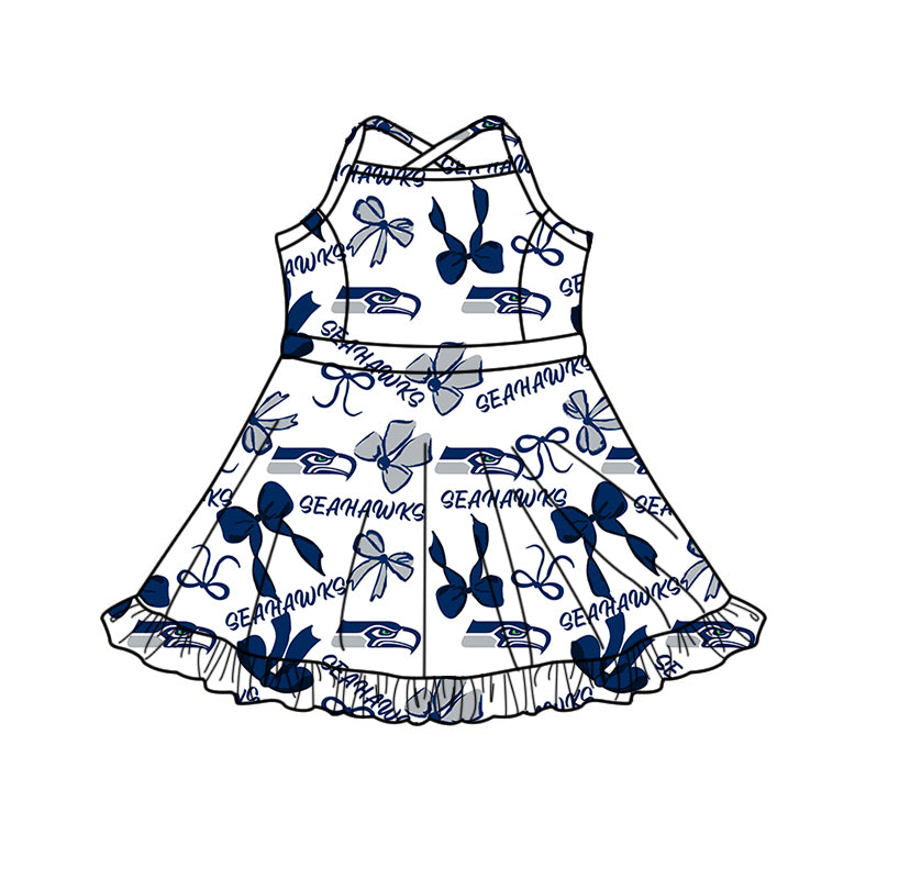 Custom moq 5 mix size milk silk summer teams Baby Girls Navy Blue Bow Vest Top Skirt Shorts Sets Sleeveless Knee Length Dresses Yoga Shorts Active Outfit
