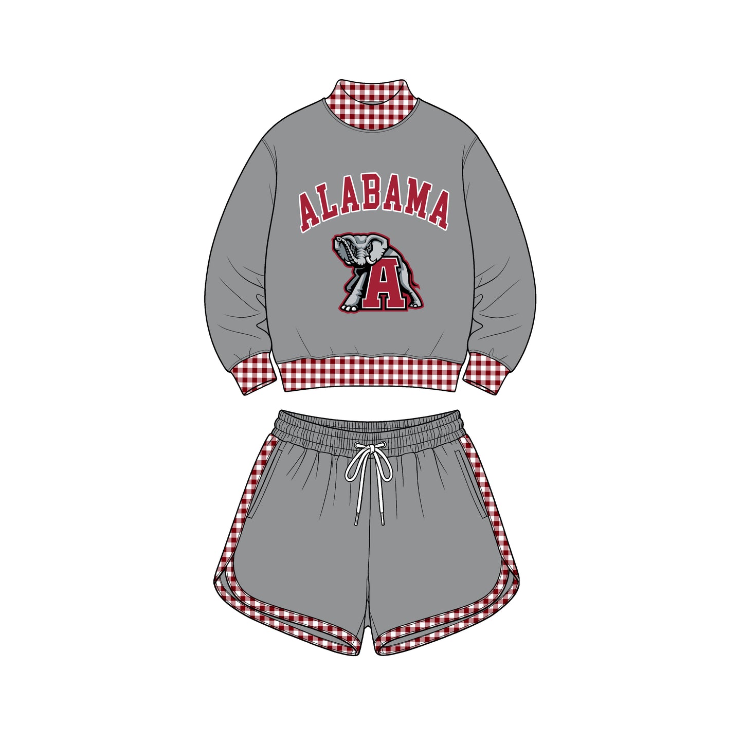custom moq 5 mix size  XY072302 Baby Kids Letter Print Checked Long Sleeve Top Shorts Casual Team Outfit