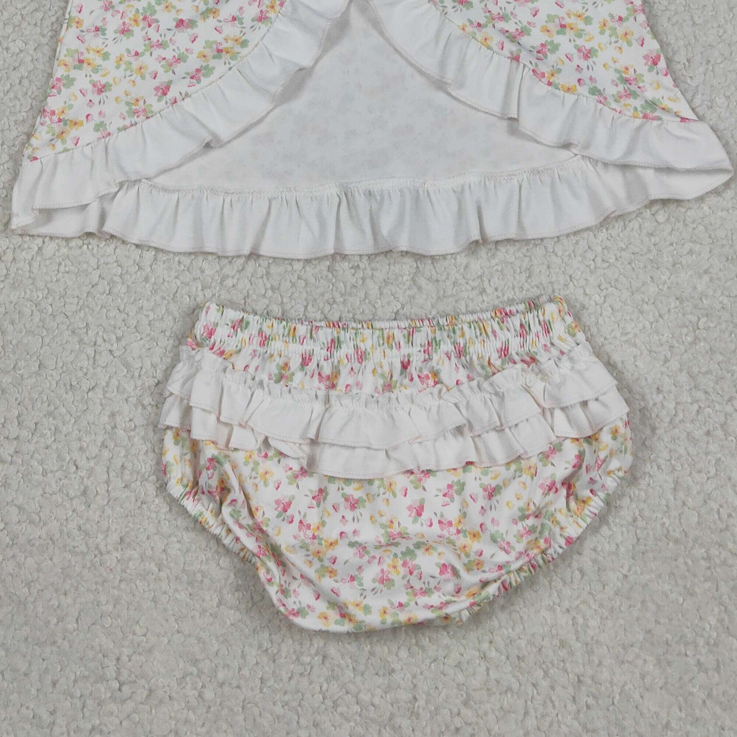 RTS NO MOQ milk silk GBO0518 Baby Girls Summer  Sleeveless Floral Print Back Bow Tunic Bummies Sets