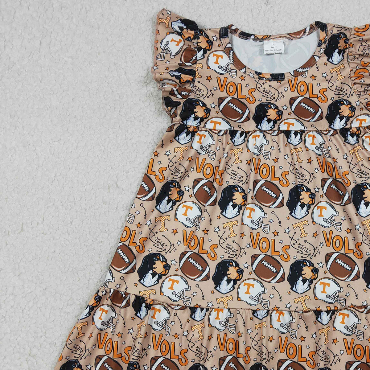 RTS NO MOQ GSD3703 Baby Girls Knee-Length Dress Football Team