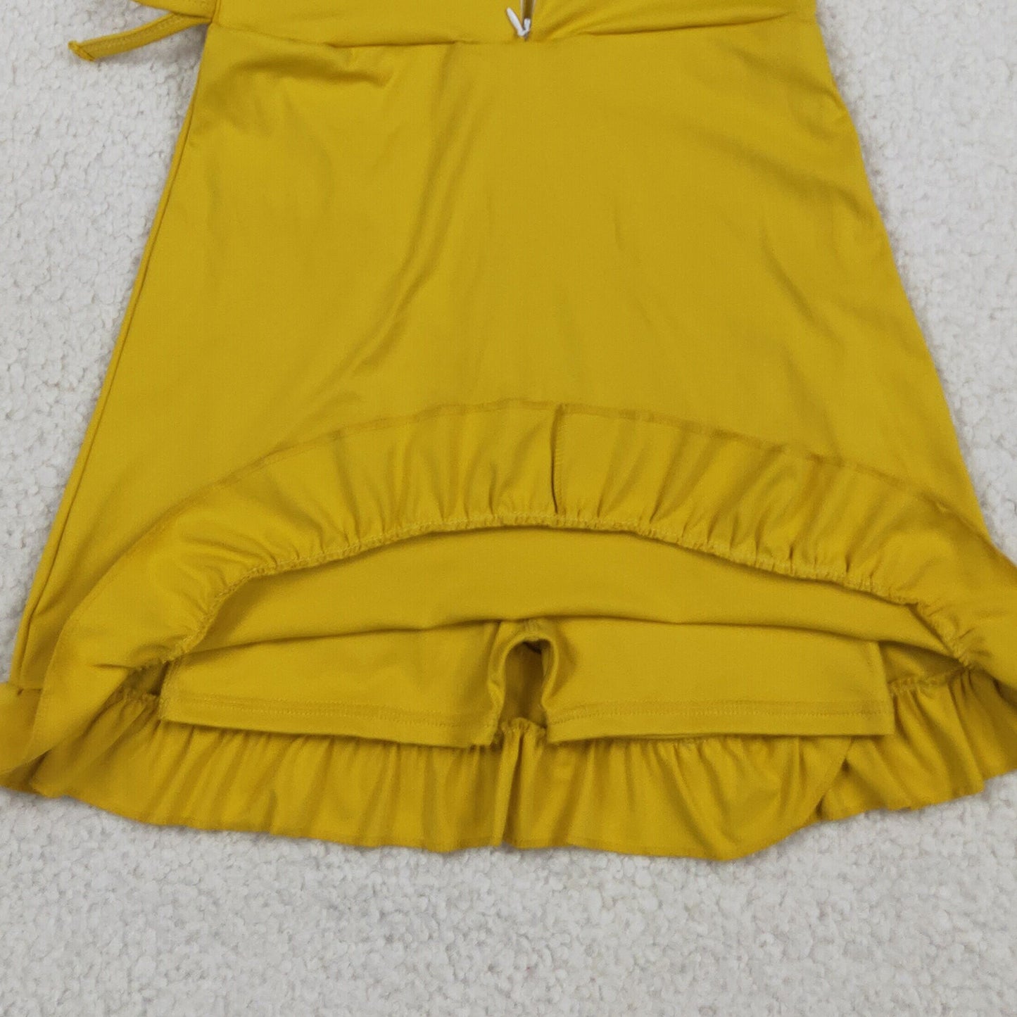 RTS NO MOQ yoga fabric cotton GSD3031 Baby Girls Yellow Sleeveless Ruffle Shorts Knee Length Dresses