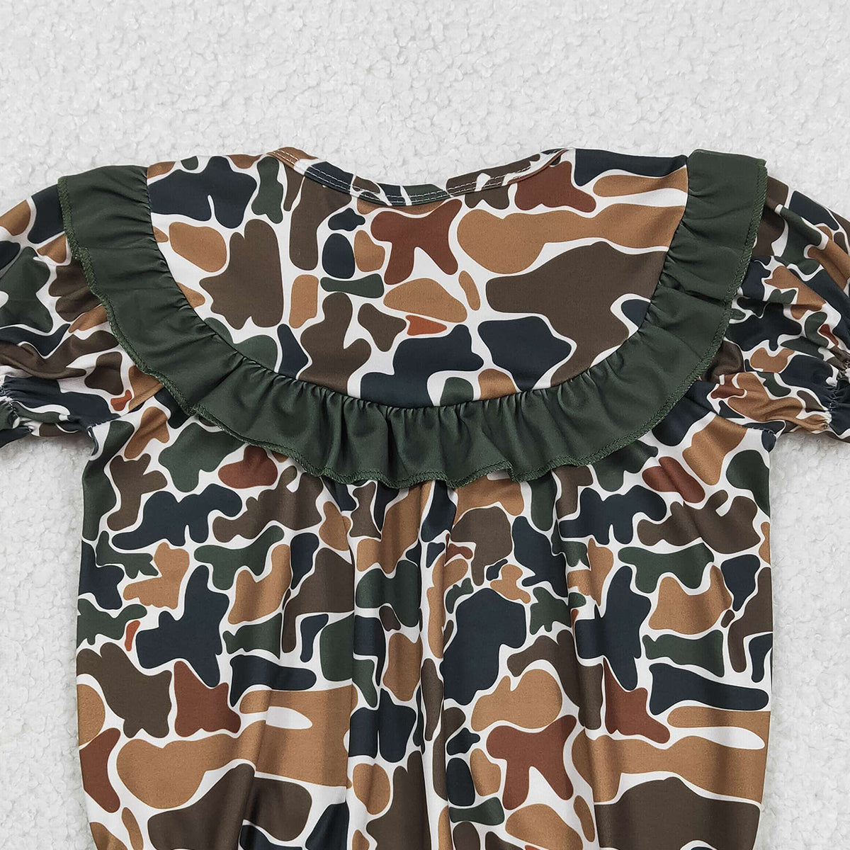 RTS NO MOQ SR3916 Daddy's Girls Dark Brown Camo Ruffle Rompers Embroidery for Girls