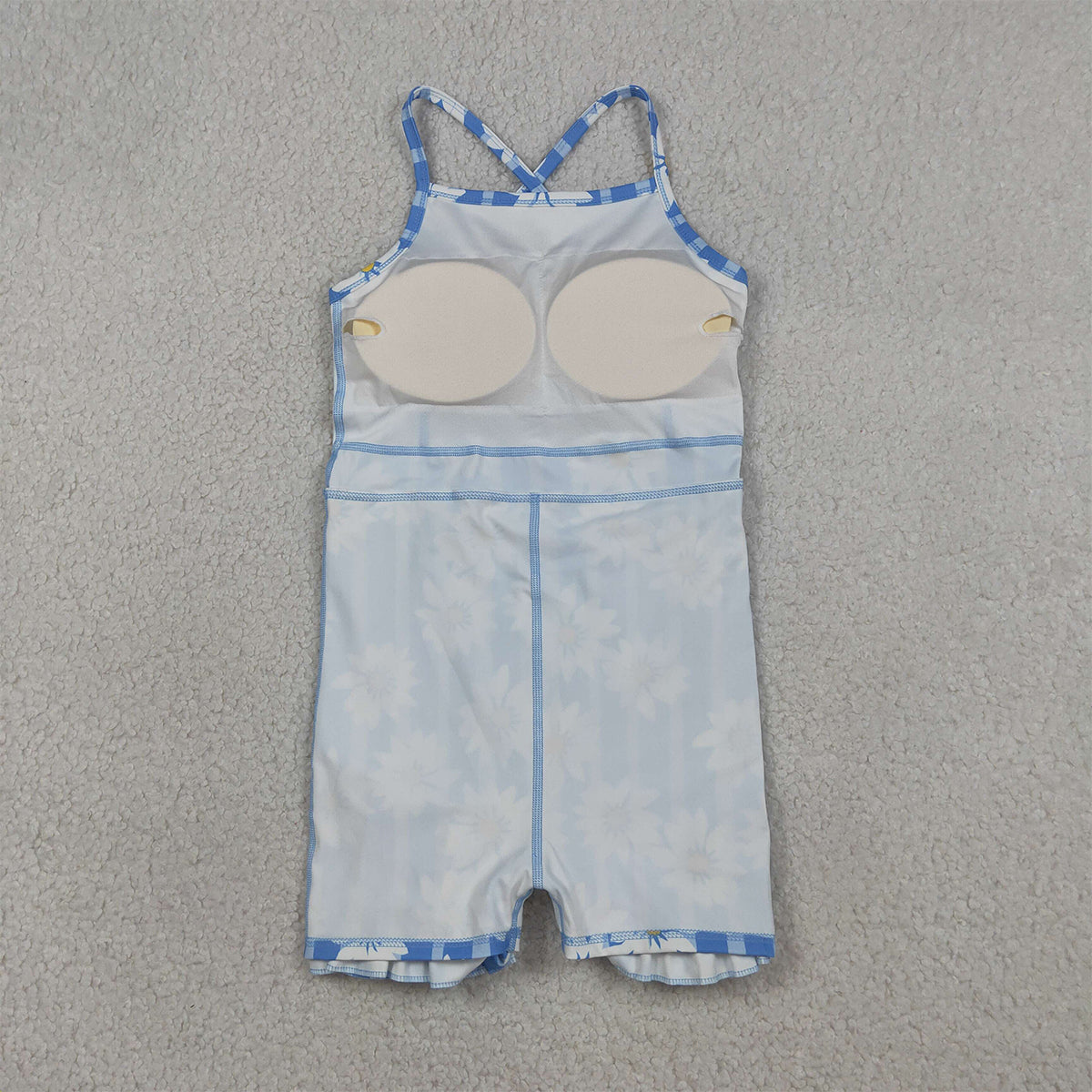 RTS NO MOQ GSD2283 Baby Girls Blue Strap Floral Print Yoga Dress with Ruffle Knee-Length Casual Outfit for Toddlers