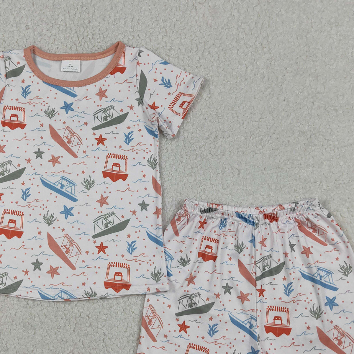 RTS NO MOQ BSSO1904 Baby Boys Colorful Starfish Boat Sleepwear Pajamas Set with Top And Shorts Cute Baby Clothing Set
