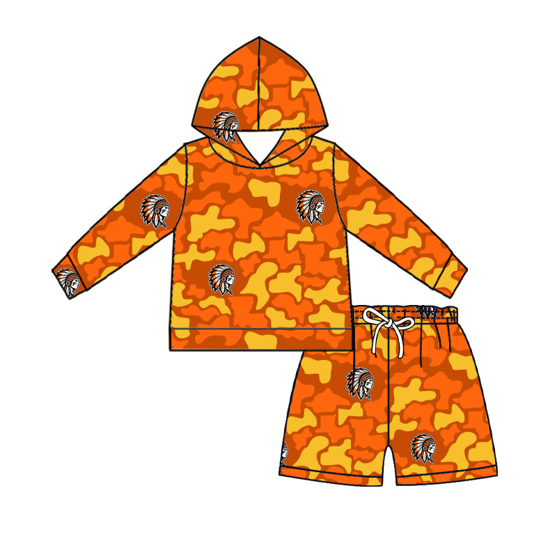 custom moq 5 mix size XY071802 Baby Kids Camo Long Sleeve Hoodie Top Shorts Team Clothes Set