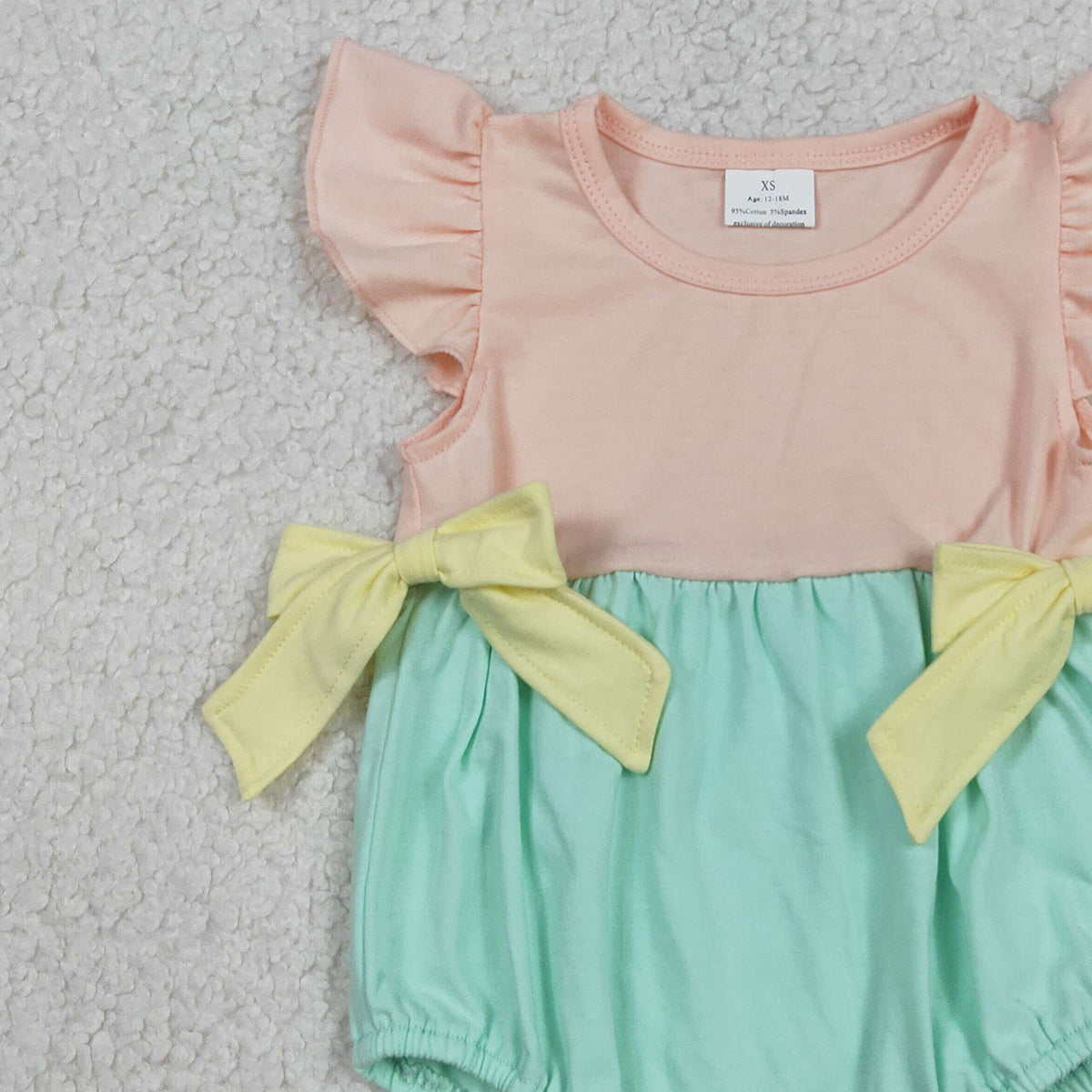 RTS NO MOQ SR3662 Baby Girls Pink Aqua Bows Ruffle Rompers with Flutter Sleeves Cute Baby Girl Outfit