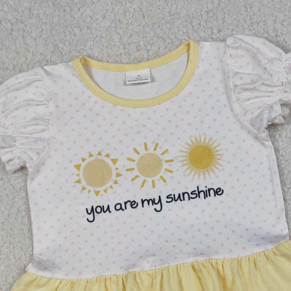 RTS NO MOQ GSSO2947 Baby Girls Polka Dots 'You Are My Sunshine' Tunic Ruffle Shorts Outfit Set Cute Baby Girl Clothing Set
