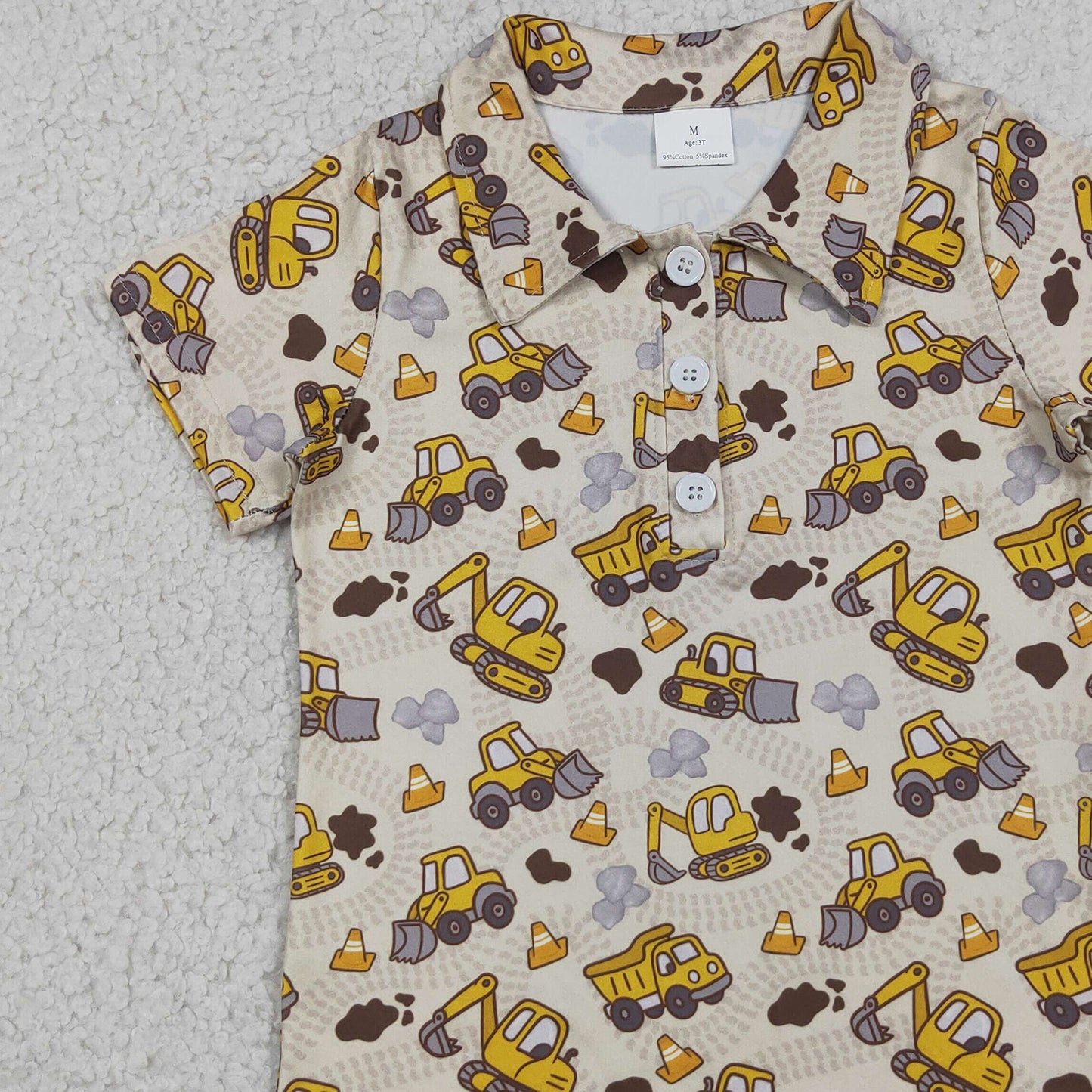 RTS NO MOQ milk silk BT1792 Baby Boys Excavator Tractor Print Short Sleeve Button Polo Shirt