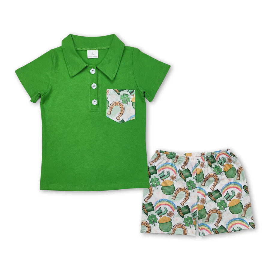 RTS NO MOQ Sibling Baby Boys Pocket Shirts Western Racing Car Cactus Shorts Clothes Sets