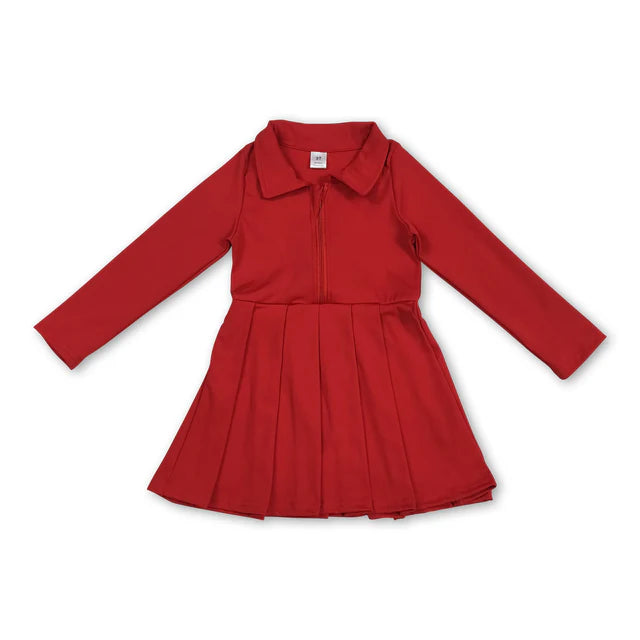 RTS NO MOQ Sibling Baby Girls Long Sleeves Zipper Yoga Knee Length Dresses