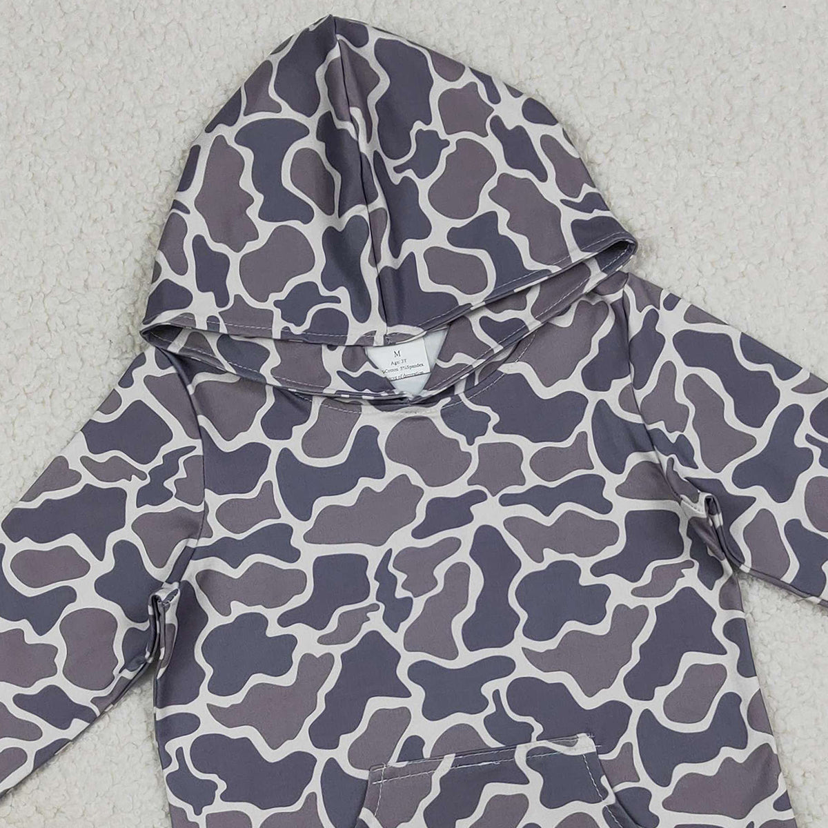 RTS NO MOQ BT1572 Baby Boys Grey Camouflage Hoodie Top with Pockets for Infants