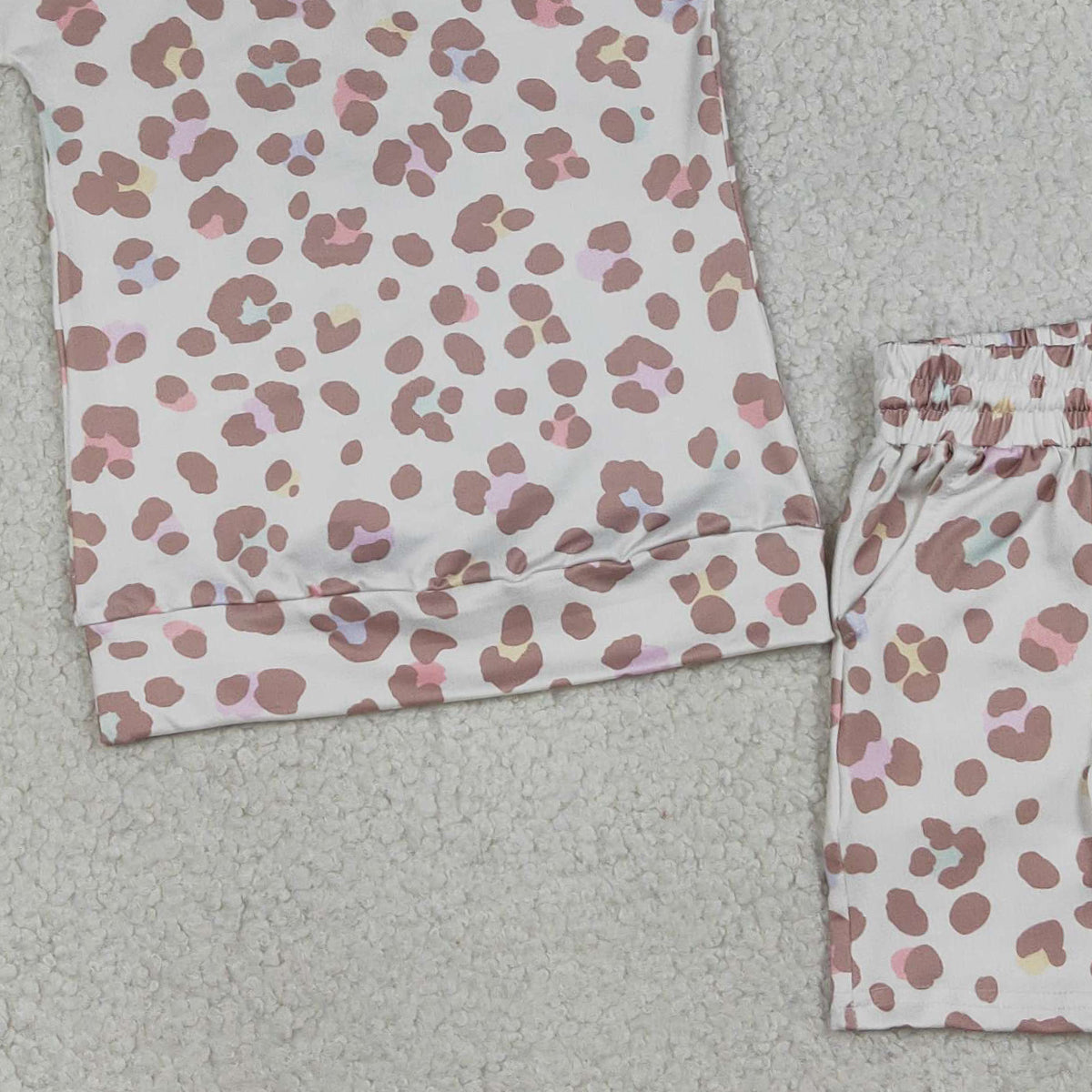 RTS NO MOQ GLS0093 Baby Girls Pink Leopard Print Long Sleeve Top with Pockets And Shorts Outfit Set