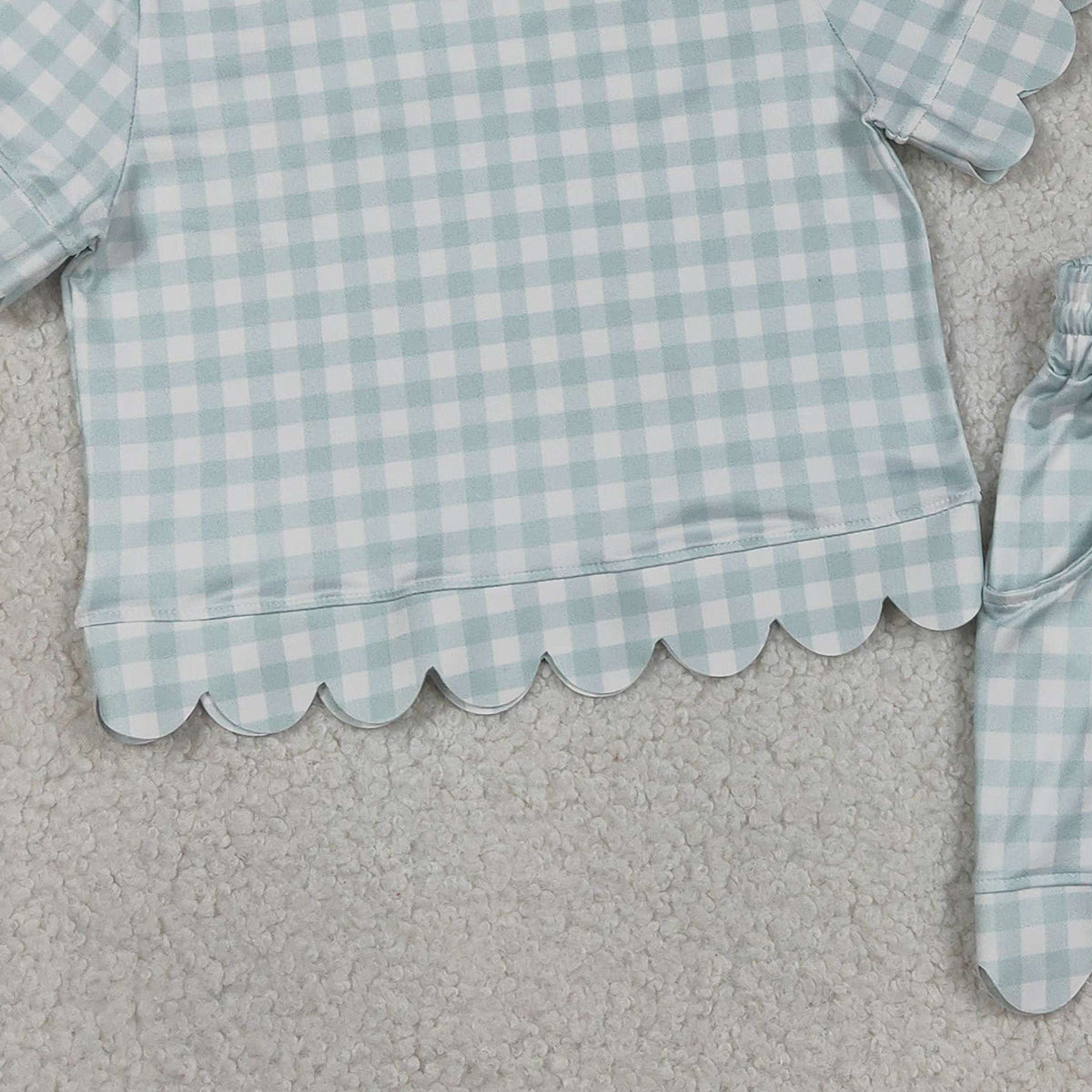 RTS NO MOQ GSSO3184 Baby Girls Blue Checked Top with Scallop Pockets Short Sleeve Outfit