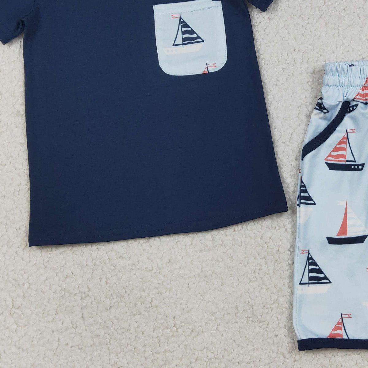 RTS NO MOQ BSSO1855 Baby Boys Navy Short Sleeve Shirt with Boats Pockets And Shorts Set Cute Outfit for Little Ones