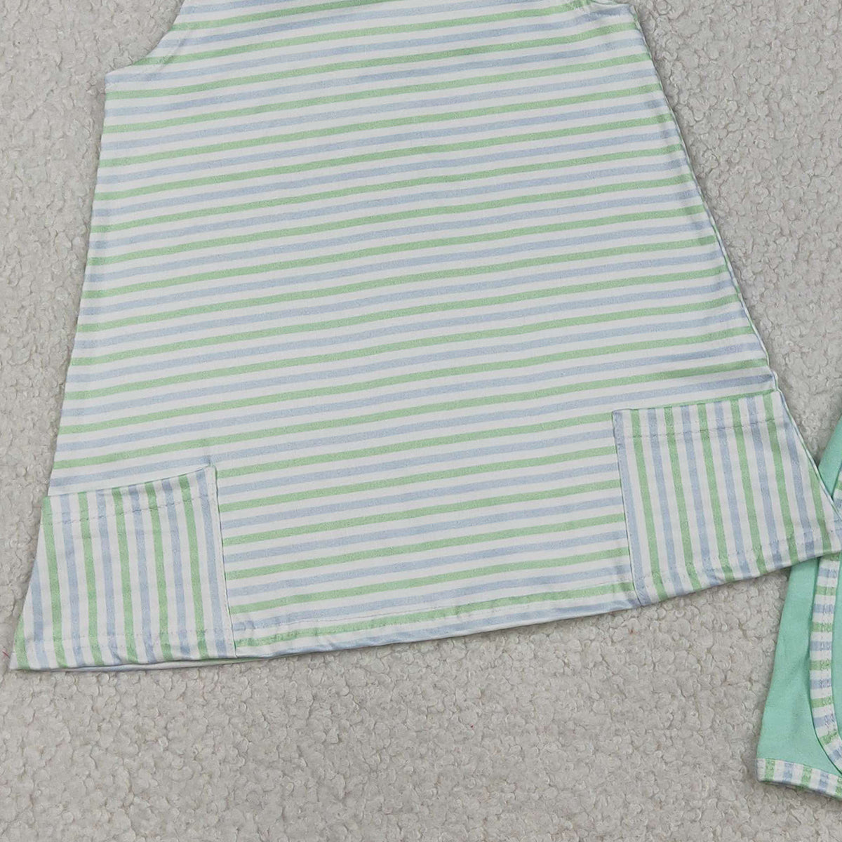 RTS NO MOQ GSSO3110 Baby Girls Green Stripe Tunic Shorts Set with Pockets Strap Clothes Outfit for Little Girls