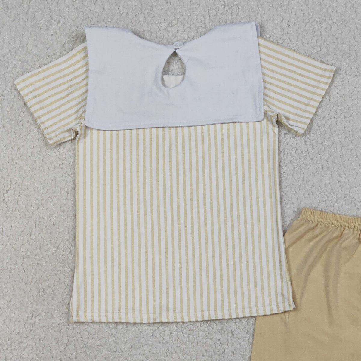 RTS NO MOQ BSSO1777 Embroidery Cross Baby Boys Top And Shorts Set Striped Baby Clothing Outfit Set for Boys