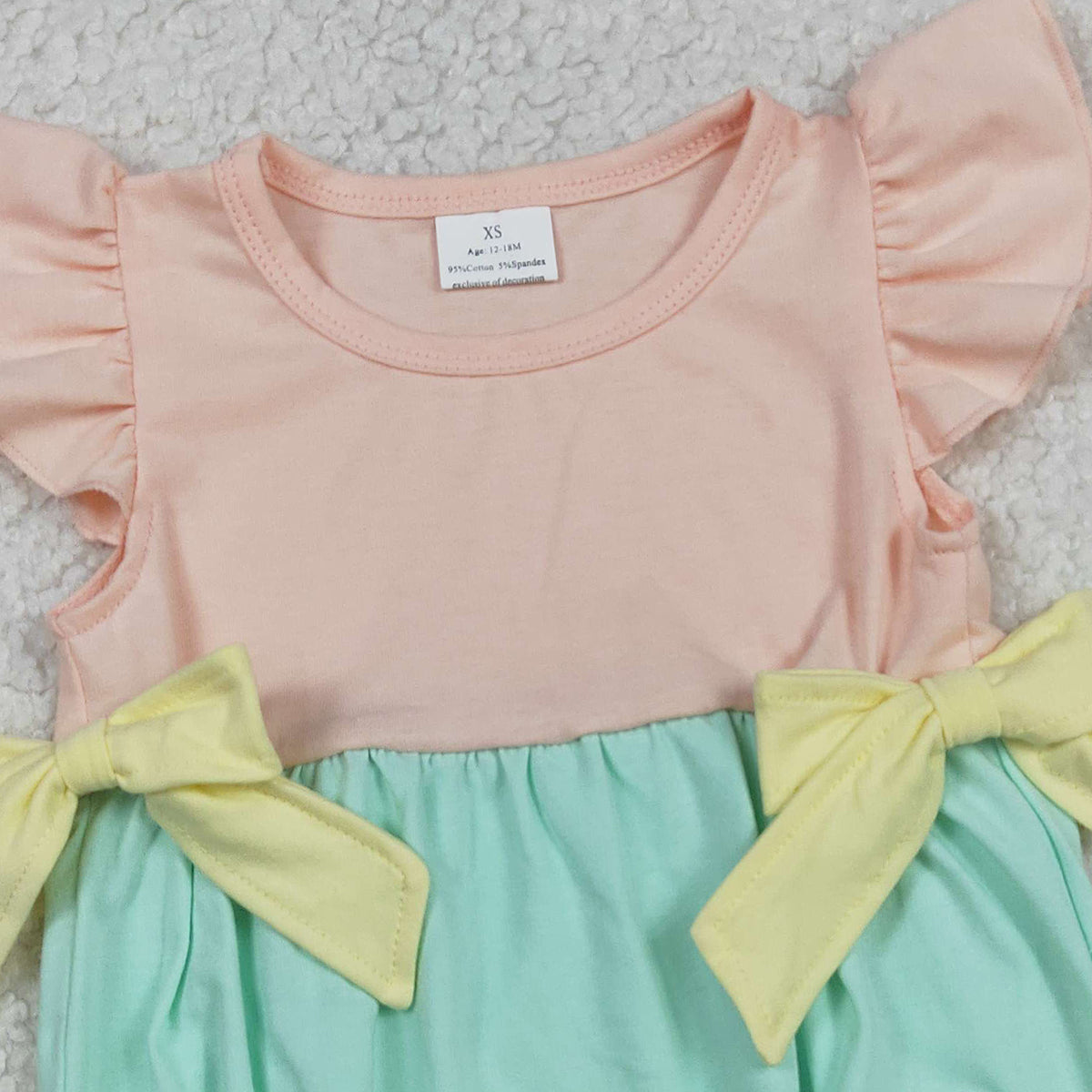 RTS NO MOQ SR3662 Baby Girls Pink Aqua Bows Ruffle Rompers with Flutter Sleeves Cute Baby Girl Outfit