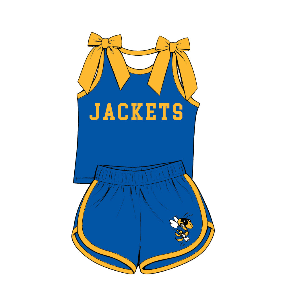 custom moq 5 mix size  XY072202 Baby Girls Solid Color Bow Sleeveless Letter Printed Top Shorts Summer Team Clothes Set