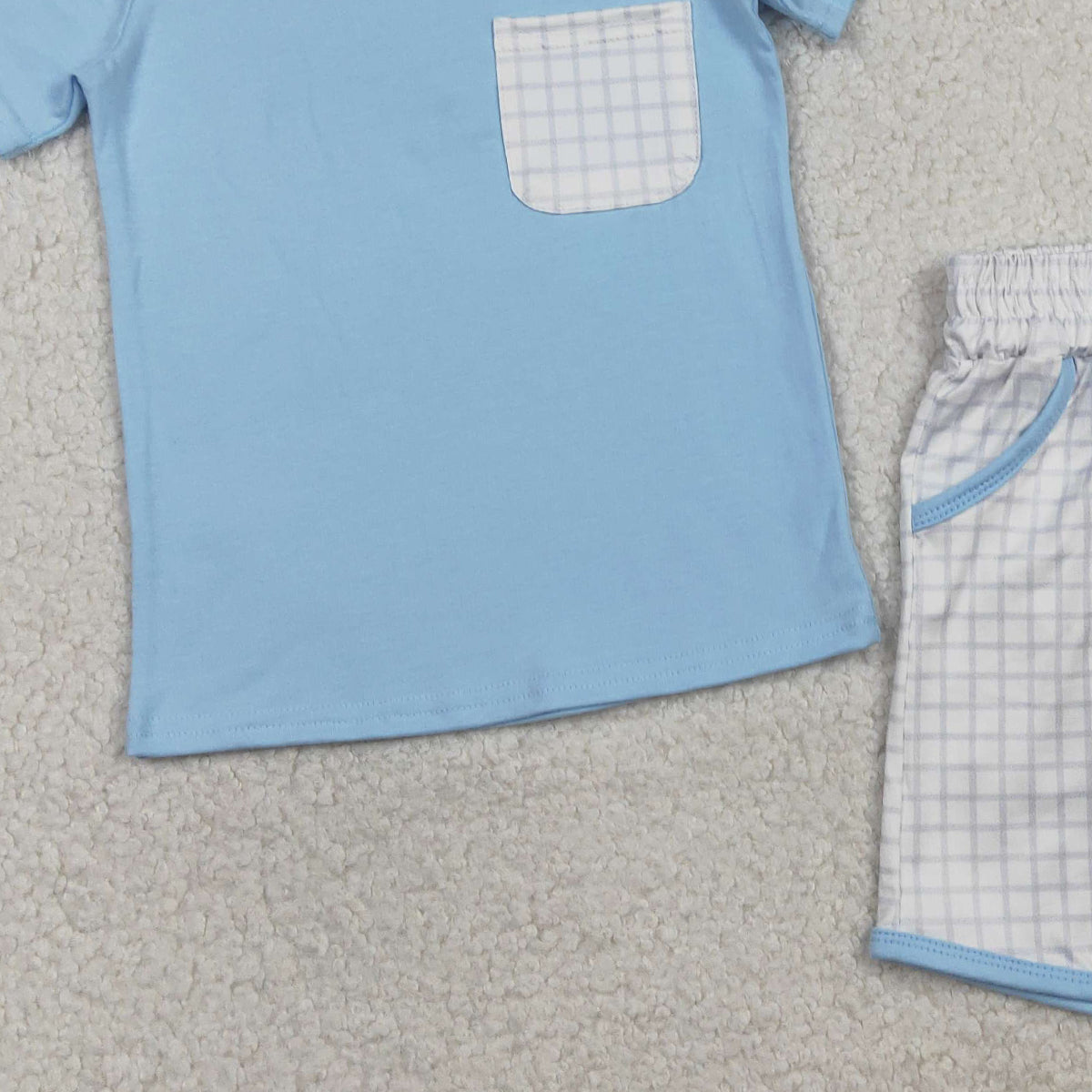 RTS NO MOQ BSSO1762 Baby Boys Blue Checked Shirt And Shorts Set Short Sleeve Top with Pockets Clothing Outfit for Infants