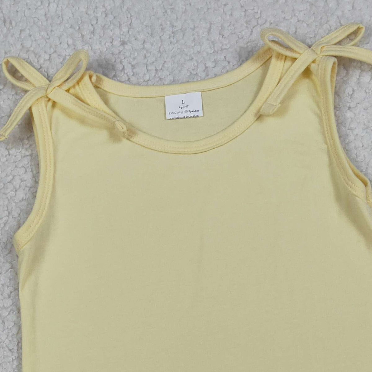 RTS NO MOQ GSD3707 Baby Girls Sleeveless Scallop Edge Light Yellow Knee-Length Dress with Bow