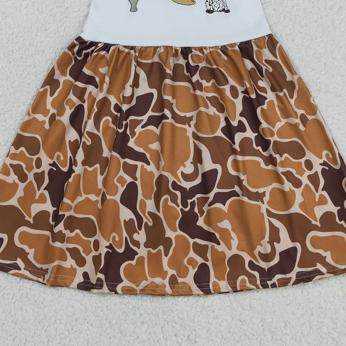 RTS NO MOQ GSD1518 Baby Girls Camo Knee-Length Dress with Strap Embroidery Duck Dogs