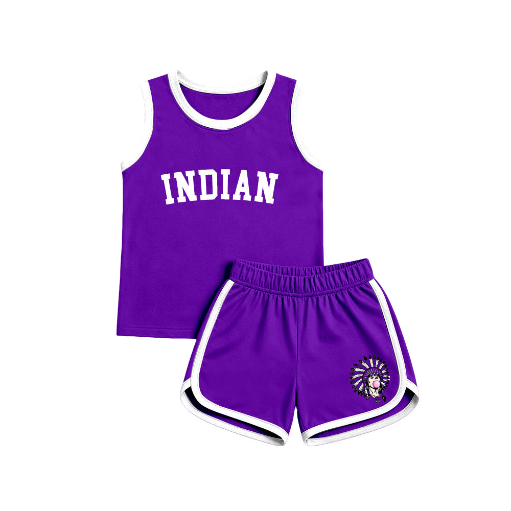 custom moq 5 mix size XY071702 Baby Kids Letter Printed Sleeveless Tank Top Elastic Waist Shorts Team Set