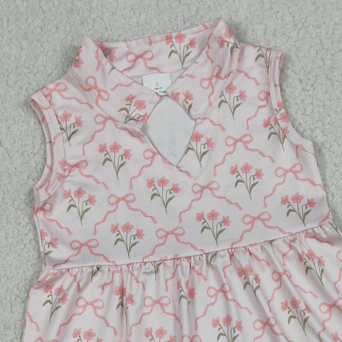 RTS NO MOQ GSD3678 Baby Girls Sleeveless Knee-Length Dress Pink Bow Flowers Checked Cute Summer Dress