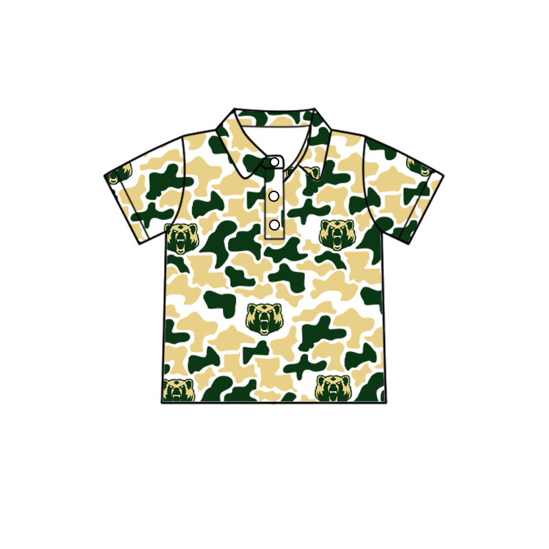 custom moq 5 mix size XY062602 Baby Boys Camo Short Sleeve Button Down Crew Collar Polo Shirt