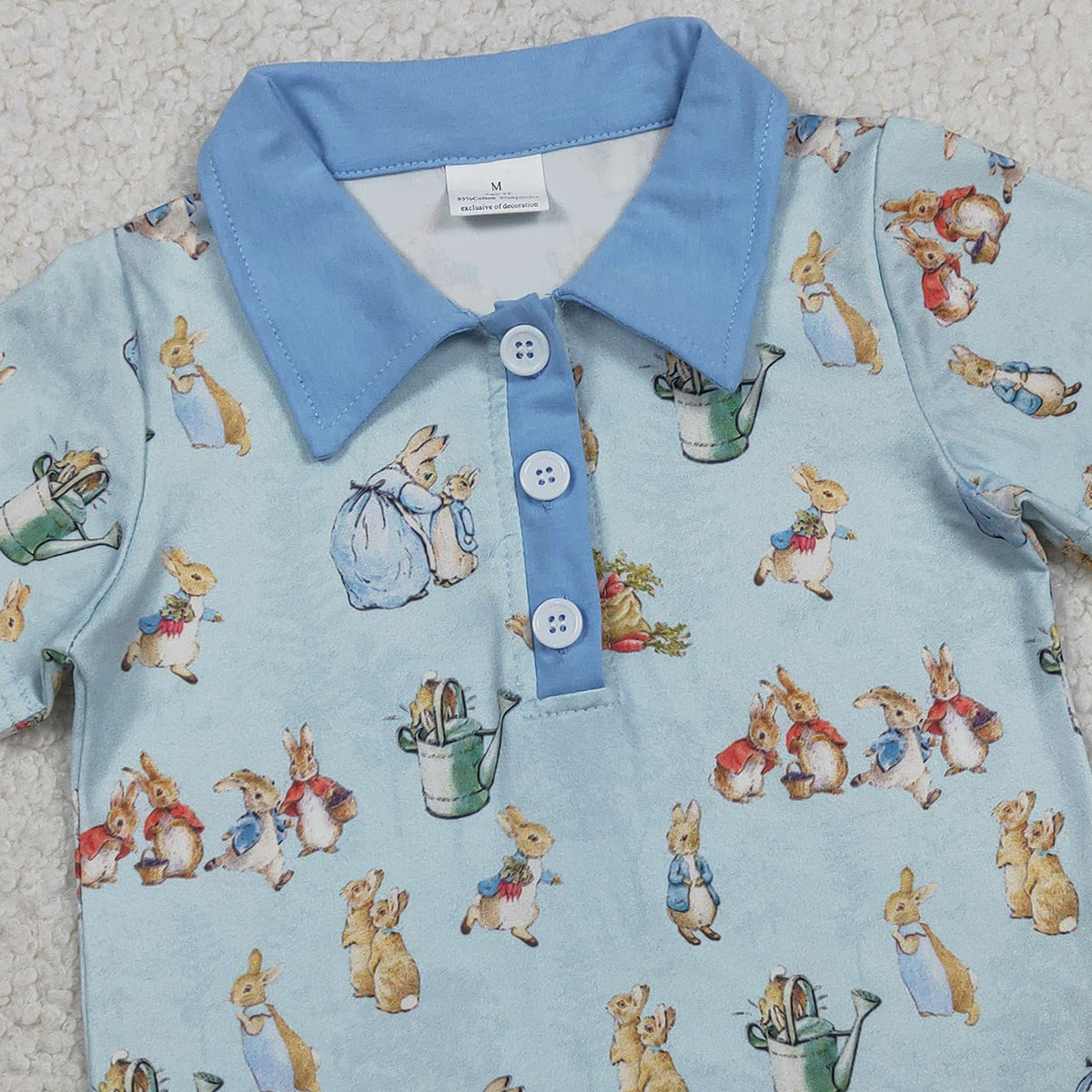 RTS NO MOQ BT1665 Baby Boys Easter Themed Short Sleeve Polo Shirts Top with Button Detailing Rabbit Print Casual Outfit for Kids