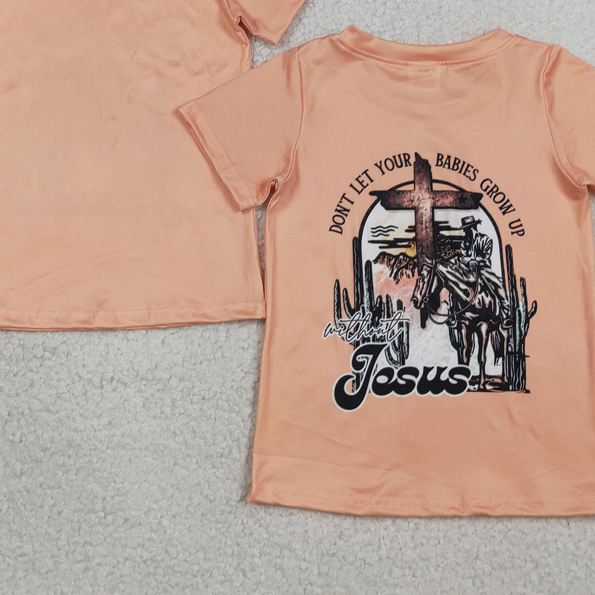RTS NO MOQ BT1618 Baby Boys Short Sleeve Western T-shirt Cactus Horse Rodeos Top Fun Print Cotton Kids' Clothing for Boys